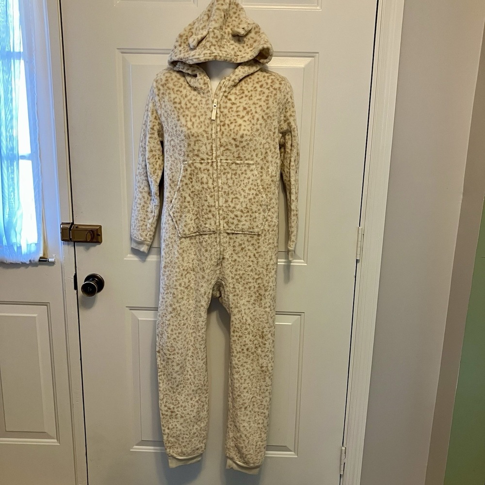 Cat & Jack XL 14 One Piece Hooded Pajamas Fleece Leopard Print Girl's Women's S‎